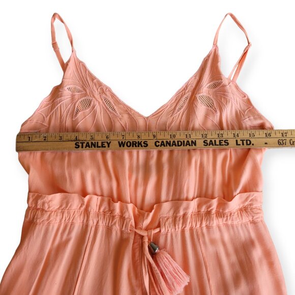 Free People sleeveless peach embroidered boho tie-waist Fonda jumpsuit | in S | - Picture 10 of 16